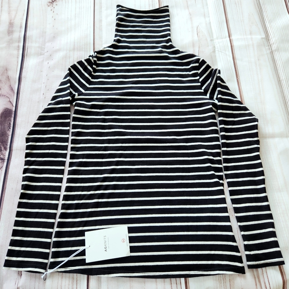 Adriano Goldschmied Knits "Chels" Stripe Turtleneck Black White, Women's Size XS - Picture 5 of 10
